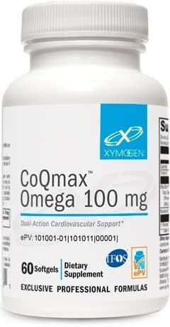 XYMOGEN CoQmax Omega 100 mg - CoQ10 + Fish Oil Omega 3 Supplement - Dual-Action Heart Health Support - Coenzyme q10 + Specialized Fish Oil for 3X Greater Absorption of EPA DHA (60 Softgels)