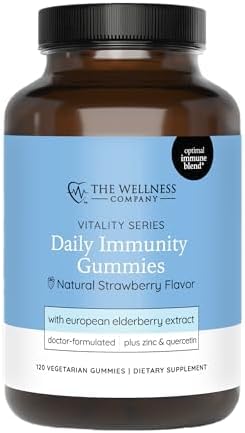 The Wellness Company Daily Immunity Gummies – Delicious Immune Boost - Elderberry, Zinc, Quercetin, Vitamins C & D | 60ct (1 Month Supply)