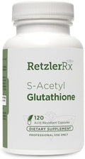 RetzlerRx S-Acetyl Glutathione Supplement 100 mg. per Capsule, Made in USA - 120 Acid-Resistant Capsules - Antioxidant Support - Non-GMO, Soy & Gluten-Free / Bergaflow®, Pharmaceutical Grade
