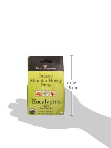 Wedderspoon Organic Manuka Honey Drops, Eucalyptus & Bee Propolis, 20 Count (4oz) (Pack of 2)| Genuine New Zealand Honey | Perfect Remedy for Dry Throats