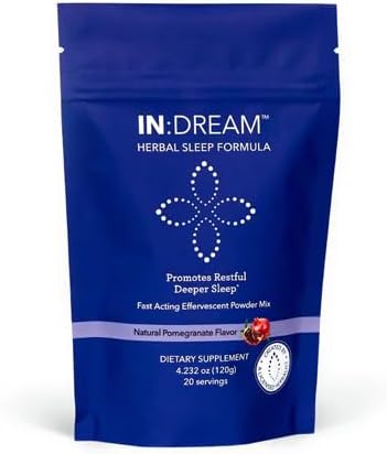 in Dream - Natural Sleep Aid Powder Drink Mix Herbal Adaptogen & Antioxidant Blend – Natural Night Sleep Drink for Deep Sleep, Relaxation & Recovery – Pomegranate Flavor, 20 Servings