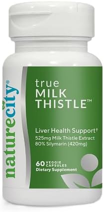 NatureCity TrueMilkThistle | Milk Thistle Supplement 525mg | Milk Thistle (80% silymarin) containing 420mg of Silymarin | Antioxidant Support | Liver Support Supplement | 60 Veggie Capsules
