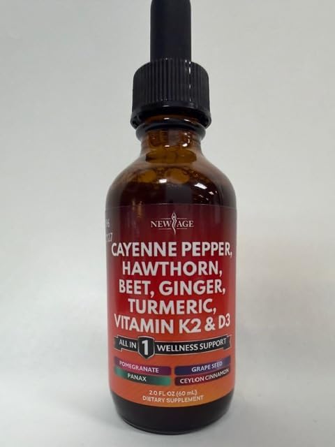 Cayenne Pepper Supplement Liquid Drops + Hawthorn Berry, Vitamin D3 K2 Beet Root Powder, Ceylon Cinnamon, Turmeric Curcumin, Organic Panax Ginseng - 6oz
