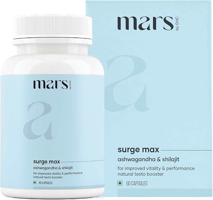 Mars Natural Surgemax Caps : Powered with Shilajit and Safed Musli | Natural Energy Booster | Strength,Stamina,Immunity - 60 N (Pack of 2)