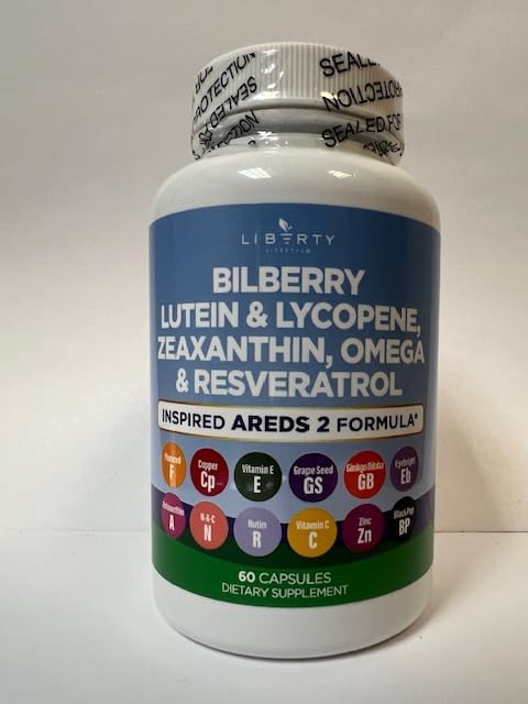 Eye Health Vitamins with Bilberry Lutein & Zeaxanthin, Lycopene, Resveratrol, Grape Seed Extract, Flaxseed Astaxanthin- AREDS 2 - Eye Vitamin - 60 Capsules
