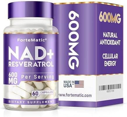 NAD+ Resveratrol, Natural Antioxidant Cellular Energy Supplement, 600mg, 60 Capsules, Made in USA