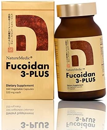 NatureMedic Fucoidan 3-Plus Brown Seaweed Immunity Supplement with Three Types of High Purity Fucoidan Organic Mekabu Fucus Mozuku Agaricus 160 Vegetable Capsules Made in Japan (1 Bottle)