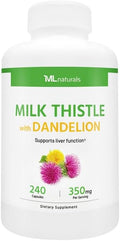 ML Naturals Milk Thistle with Dandelion 240 Capsules, Liver Detox & Cleanse Support, 2,500mg Milk Thistle + 1,000mg Dandelion Root, NSF-Certified & cGMP-Compliant Facility, Third-Party Lab Tested