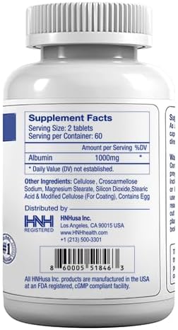 Dr.K&C Premium Albumin Protein Supplement – Extra Strength 1000 mg 120 Tablets Healthy Kidney Liver Promote General Wellness Energy Support Life Balance 1pk