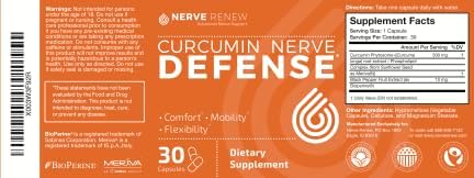 NERVE RENEW Curcumin Nerve Defense with Meriva Curcumin Phytosome for Complete Nerve Nourishment and Comfort - Optimized Curcumin with Black Pepper Extract - 30 Capsules