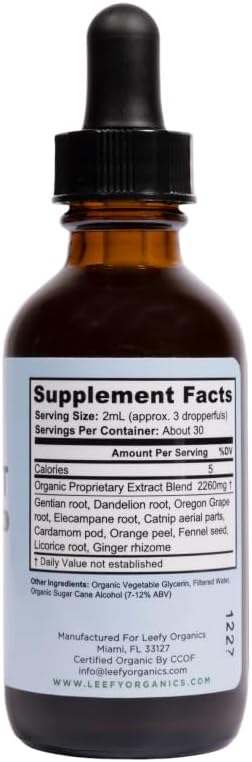Leefy Organics Digest 2 oz - Herbal Bitters for Digestion and Stomach Relief - Powerful Digestive Aid with Ginger, Dandelion and Gentian - Easy Digestion for Men and Women