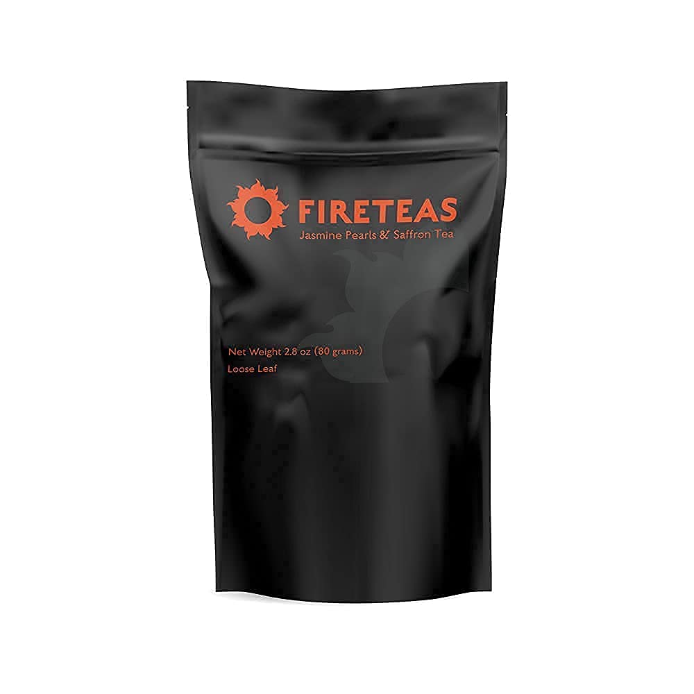 FIRE TEAS Imperial Jasmine Dragon Pearls Tea with Saffron - Rolled Green Tea Pearls, Delicious, Strong Aroma & Taste