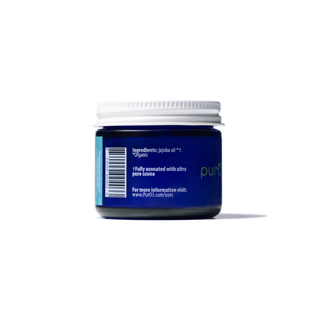PurO3 Ozonated Jojoba Oil – Pure, Natural, Organic Skincare for Face & Body – Oxygenated Healing Lotion, Moisturizer & Beauty Cream in a Glass Jar – O3 Therapy Salve, 2 oz