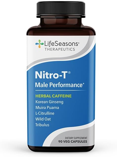 LifeSeasons Nitro-T - Men's Performance Support Supplement - Enhance Stamina & Energy - Promote Healthy Blood Circulation - L-Citrulline L-Theanine Tribulus Ginger Kava & Caffeine - 90 Capsules