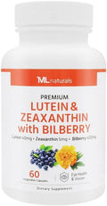 ML Naturals Premium Lutein & Zeaxanthin with Bilberry 60 Vegetable Capsules. Lutein 40 mg, Zeaxanthin 5 mg, and Bilberry 400 mg. Premium Quality. Healthy Eyes & Vision, NSF-Certified & cGMP-Compliant
