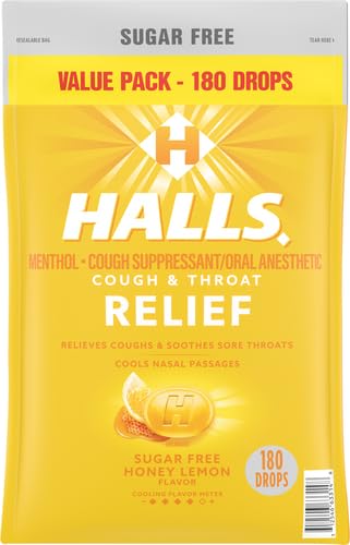 Halls Relief Honey Lemon Sugar Free Cough Drops, Value Pack, 180 Drops (Pack of 2)