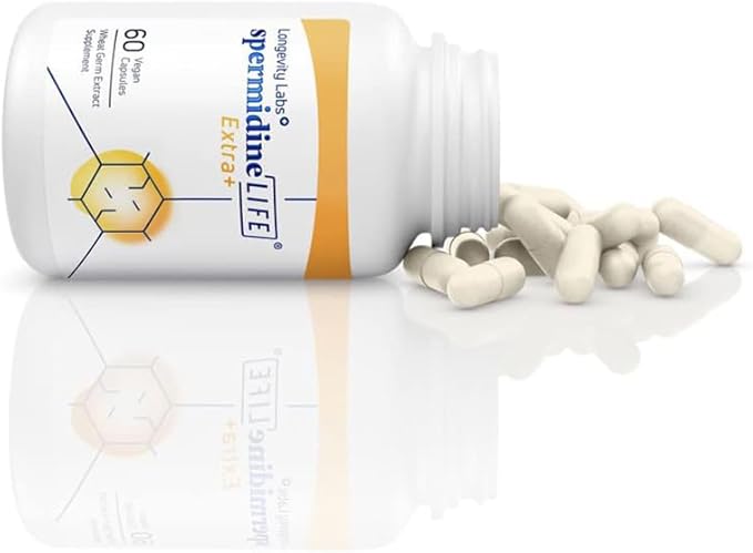 Longevity Labs+ spermidineLIFE Extra+ Natural Supplement, Non-Synthetic Plant-Based Wheat Germ Extract with High Spermidine & Zinc for Cell Renewal, Vegan, for Women & Men, 60 Capsules