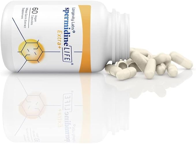 Longevity Labs+ spermidineLIFE Extra+ Natural Supplement, Non-Synthetic Plant-Based Wheat Germ Extract with High Spermidine & Zinc for Cell Renewal, Vegan, for Women & Men, 60 Capsules