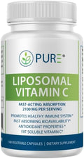 PURE Liposomal Vitamin C Capsules, 2100mg, Sunflower Lecithin, 180 Capsules, 60-Day Supply, Premium Wellness Supplement