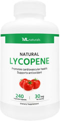 ML Naturals Natural Lycopene 30 mg 240 Vegetable Capsules. All-Natural from Tomatoes. Antioxidant & Immune Support, Cardiovascular Health & Prostate Health, NSF-Certified & cGMP-Compliant.