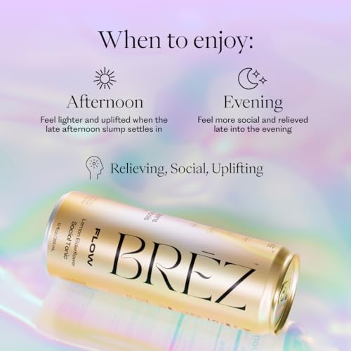 BRĒZ FLOW Lion’s Mane Mushroom Drink 8 Pack, Lemon Elderflower, Supports Mood & Focus, Non-Alcoholic Sparkling Adaptogen Drink, Functional Mushrooms, Feel Clear, Calm & Refreshed- 12 Fl oz Cans