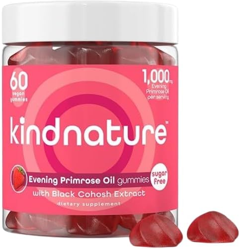 kindnature Evening Primrose Oil Gummies for Women – 1000mg with Black Cohosh Extract – Hormonal Balance, PMS & Menopause Support – Vegan, Sugar-Free, Non-GMO