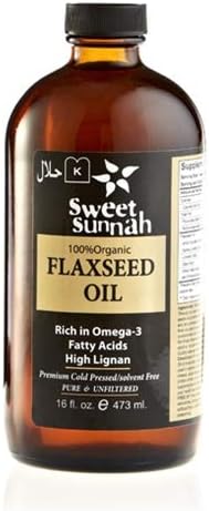 Certified Organic Pure Bottle Cold Pressed Flax Seed Oil 16oz- No preservatives & Artificial Color- SweetSunnah