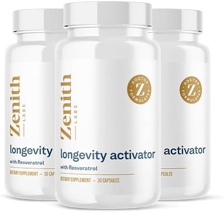 Zenith Labs Longevity Activator Anti-Aging Supplement Dietary Supplement, Natural Antioxidants with Resveratrol - Supports Immune Function and Healthy Memory, 3 Pack