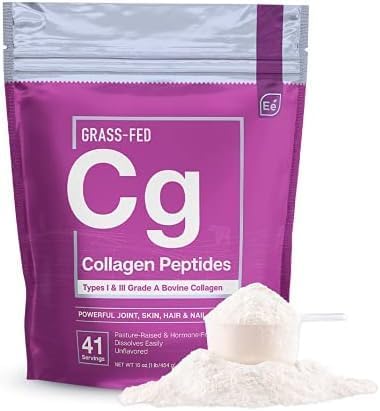 Essential Elements Hydrolyzed Collagen Peptides Powder - Supplement for Joint, Skin, Hair, & Nail Support Types I III Non-GMO, Hormone-Free, Grass-Fed 41 Servings