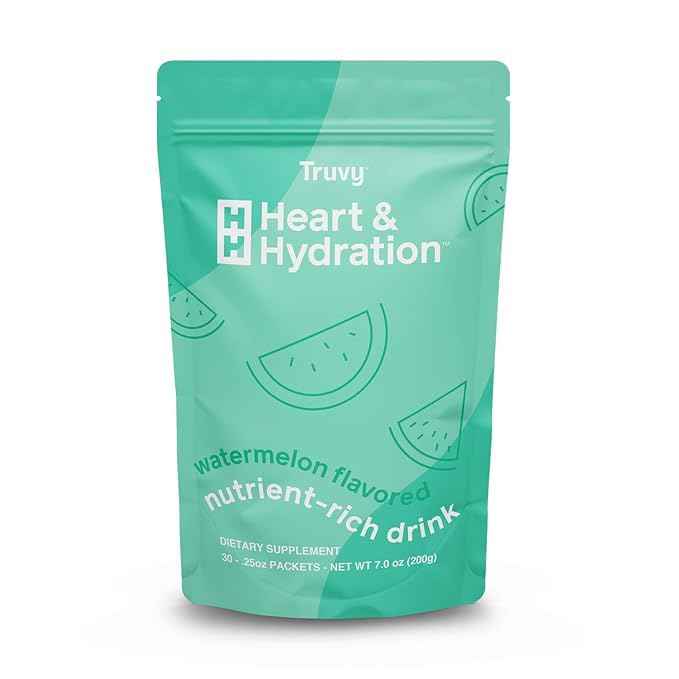 Truvy Heart & Hydration - Watermelon | 30 Stick Packs | Sugar-Free Super Drink Mix | Supports Hydration, Energy, and Heart Health | Infused with Electrolytes, CoQ10, Ginseng
