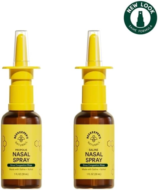 Beekeeper's Naturals Nasal Spray for Adults with Propolis, Xylitol & Saline, Clears Nasal Congestion, Moisturizes Sinus Canal, & Decongest Sinus Cavities, 1 fl oz