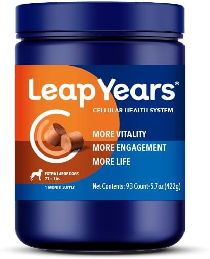 Leap Years Soft Chew Dog Supplement – Supports Healthy Aging, Cognition & Vitality; Veterinarian-Formulated for Brain, Heart & Muscle Health; Powerful NAD Booster & Senolytic Formula, XL Breed