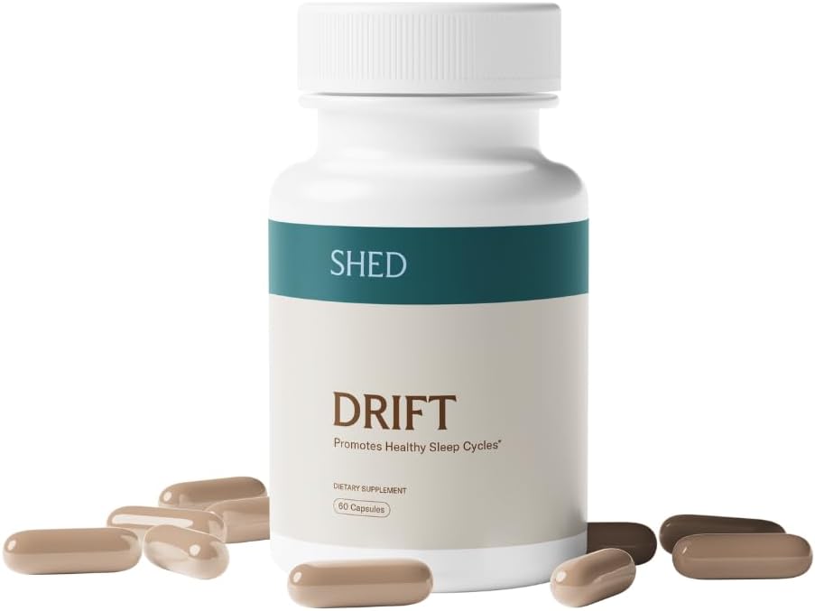 SHED Drift Natural Sleep Aid with Plant-Based Melatonin, KSM-66 Ashwagandha, GABA, Magnesium & Herbs – Supports Relaxation, Sleep Quality & Circadian Rhythm – 60 Capsules