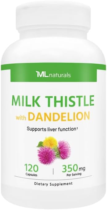 ML Naturals Milk Thistle with Dandelion 120 Capsules, Liver Detox & Cleanse Support, 2,500mg Milk Thistle + 1,000mg Dandelion Root, NSF-Certified & cGMP-Compliant Facility, Third-Party Lab Tested