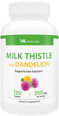 ML Naturals Milk Thistle with Dandelion 120 Capsules, Liver Detox & Cleanse Support, 2,500mg Milk Thistle + 1,000mg Dandelion Root, NSF-Certified & cGMP-Compliant Facility, Third-Party Lab Tested