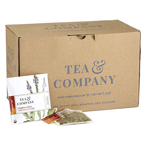 Mighty Leaf Tea and Company Organic Verbena Mint Herbal Tea – 100 Count Silken Tea Pouches – Caffeine-Free Whole Leaf Blend with Lemon Verbena & Mint – Premium Herbal Tea for Hot or Iced Brewing
