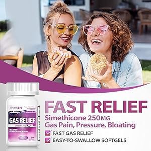 HealthA2Z® Gas Relief Simethicone 250mg | Fast Gas Relief | Relieve Symptoms Naturally (50 Softgels (Pack of 1))