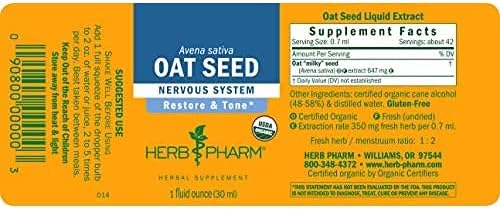 Herb Pharm Certified Organic Alcohol-Free Oat Seed Glycerite for Nervous System Support - 1 Fl Oz (Pack of 1)
