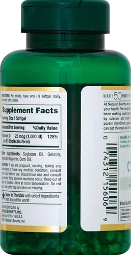 Nature's Bounty Vitamin D3 1000 IU, Immune Support, Helps Maintain Healthy Bones, 250 Rapid Release Softgels (Pack of 3)