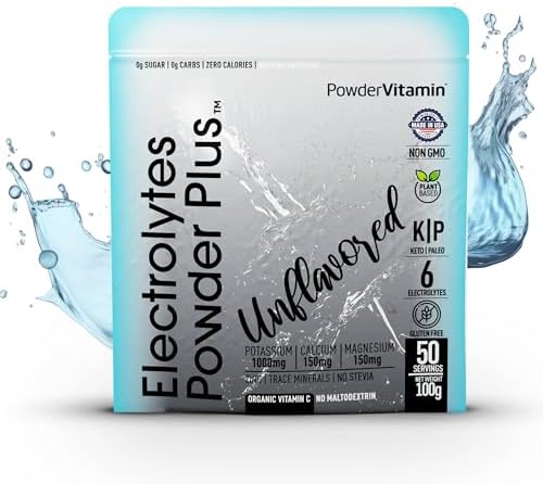 PowderVitamin Electrolytes Powder Plus (50 Servings) Unflavored Electrolyte Powder Keto, Sugar Free, Pink Himalayan Salt.,1000mg Potassium,150mg Calcium,150mg Magnesium, NO Stevia