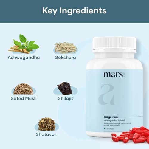 Mars Natural Surgemax Caps : Powered with Shilajit and Safed Musli | Natural Energy Booster | Strength,Stamina,Immunity - 60 N (Pack of 2)