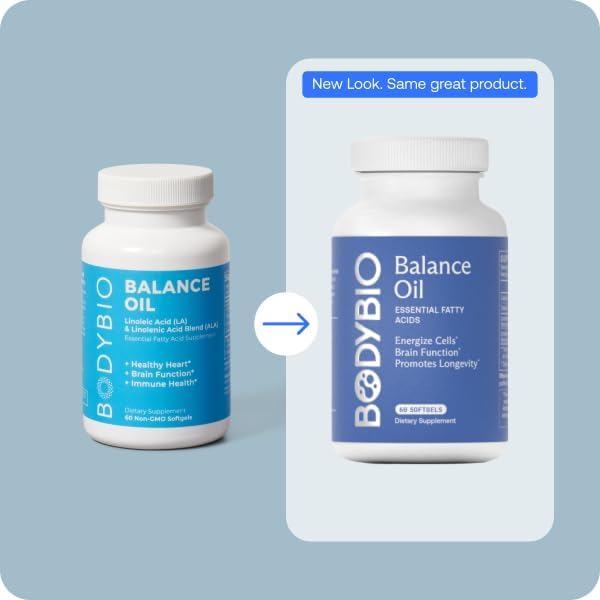 BodyBio Balance Oil - Vegan Omega 3 6 Supplement – Cold-Pressed Safflower & Flaxseed Oil – Supports Brain Function, Healthy Skin, and Mood