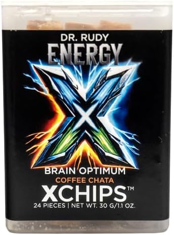 Dr. Rudy Energy XChips™ Coffee Chata – Clean Energy & Focus – Natural Caffeine + L-Theanine + B12 – Birchwood Xylitol for Oral Health – Fast-Dissolving Cubes
