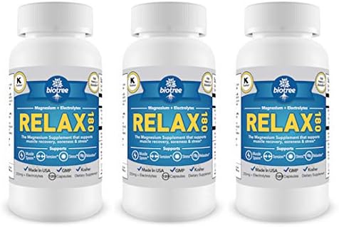 BioTree Labs Relax 180 - Pack of 3 x 120, Magnesium & Potassium Supplement with Electrolytes | 60 Days