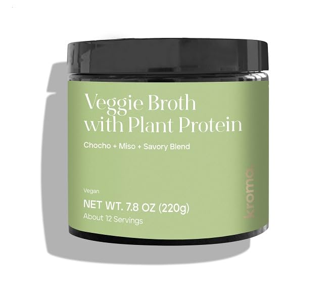 Kroma Vegan Vegetable Broth Powder with Plant Protein 7.8 Oz, 1 Jar, 10 Servings – Red Miso, Vegetables, Turmeric & Chocho Plant Protein Vegetable bouillon powder–Non-GMO Veg Stock–Makes Nourishing Soups and Stews