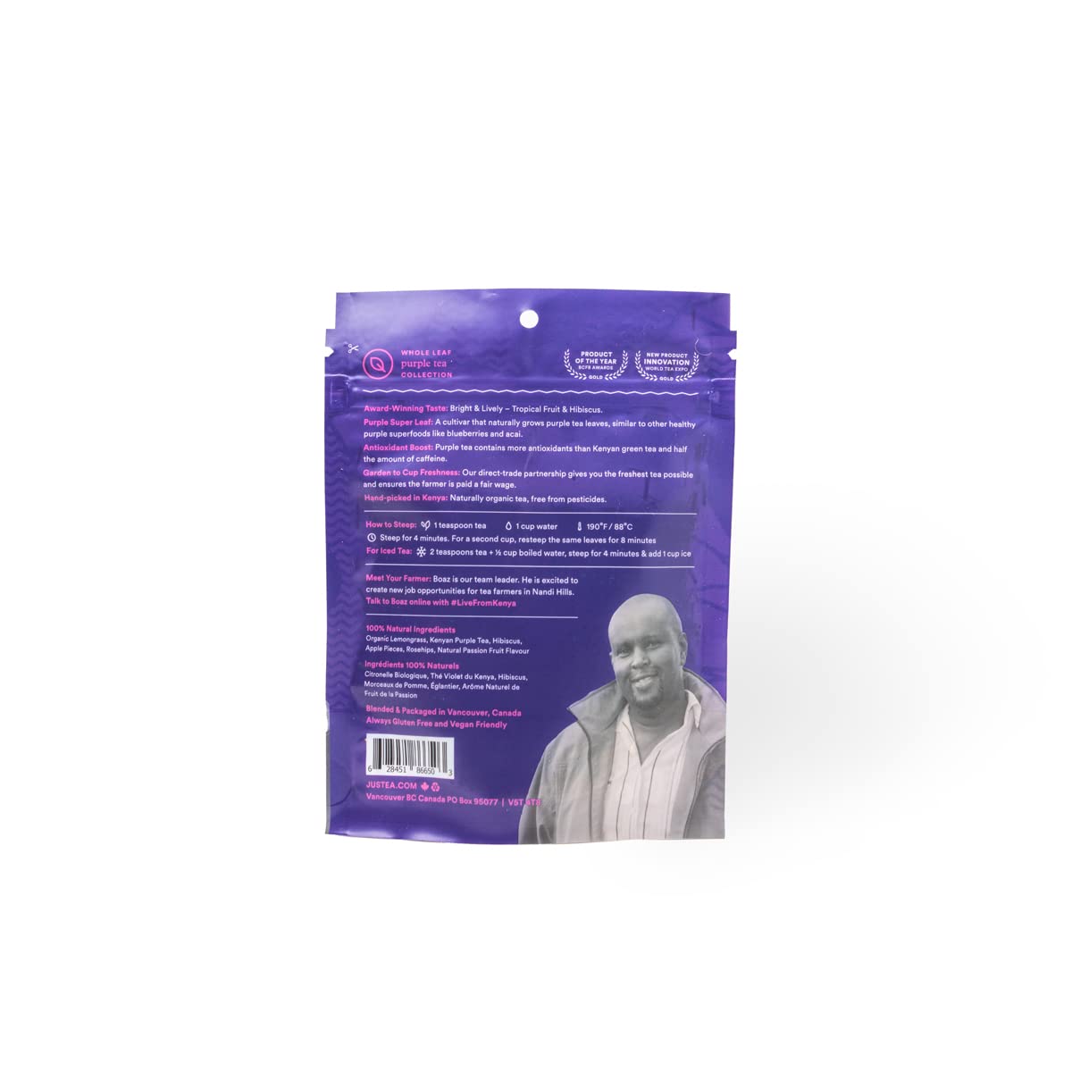 JusTea PURPLE RAIN | Loose Leaf Purple Tea | Recyclable Refill Pouch | 160+ Cups (11.3oz) | Very Low Caffeine | Award-Winning | Fair Trade | Non-GMO