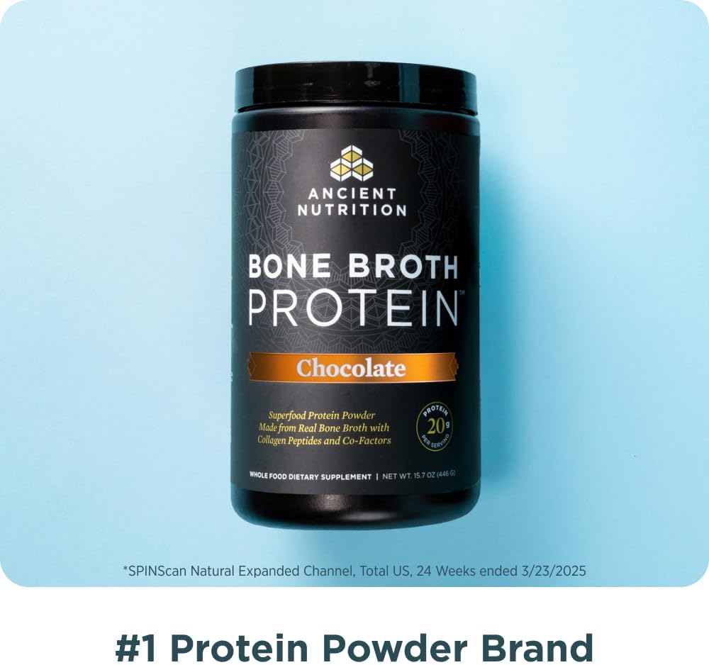 Ancient Nutrition Grass Fed, Cage Free, Bone Broth Protein Powder, 20g Protein, Hydrolyzed Collagen Peptides, Keto & Paleo Friendly, Supports Joint, Gut Health, Vanilla, 20 Servings