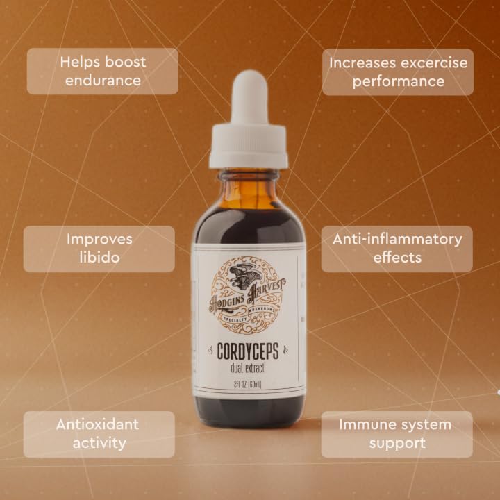 Hodgins Harvest Organic Cordyceps Tincture | Made with Mushrooms Grown On Our Farm in The USA | Dual Extract | Extra-Concentrated (2 fl oz)