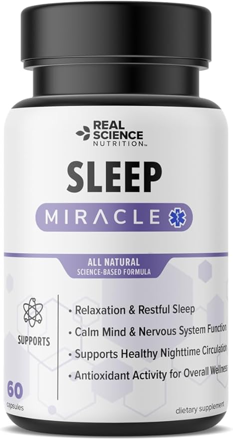 Sleep Miracle, Natural Sleep Support & Relaxation Supplement for Adults with Vitamins C, D, K, B6, B12 & Nitric Oxide Formula, Deep Rest, Stress Relief & Circulation Aid