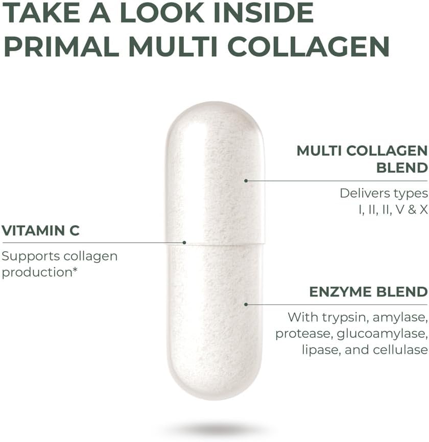 Primal Harvest 2 Pack, Multi Collagen Pills for Women and Men (Type I, II, III, V, X) Collagen Supplements for Women and Men, 120 Capsules w/Vitamin C for Hair, Skin, Nails Collagen Peptides Pills